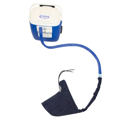 An Active Ice3.0 Cold Water Therapy Head Cap is shown attached to a 15 Quart Cooling Reservoir.