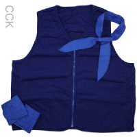 Blue cool comfort evaporative cooling vest, neck wrap and wrist wraps
