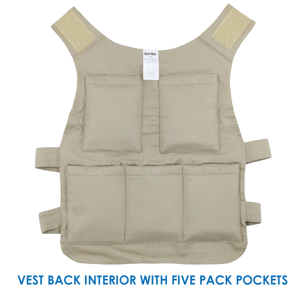 Back interior of a Kool Max cooling vest with five pack pockets