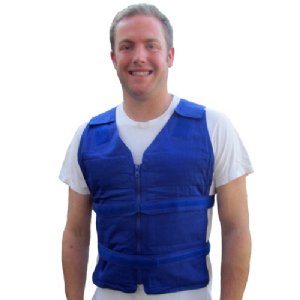 Man wearing blue Kool Max adjustable zipper front cooling vest