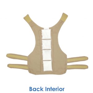 Back interior of phase change cool kids toddler cooling vest with one 3 x 12 inch cool58 cooling pack