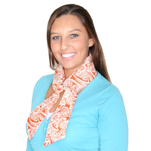 Woman wearing an orange fashion cooling scarf