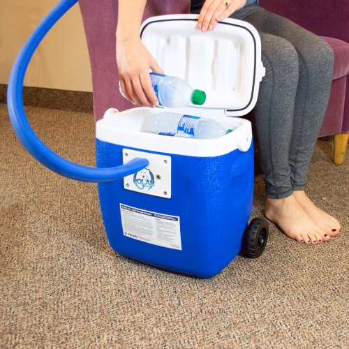 an active ice cold water therapy system full coverage knee displayed to show its contents 
