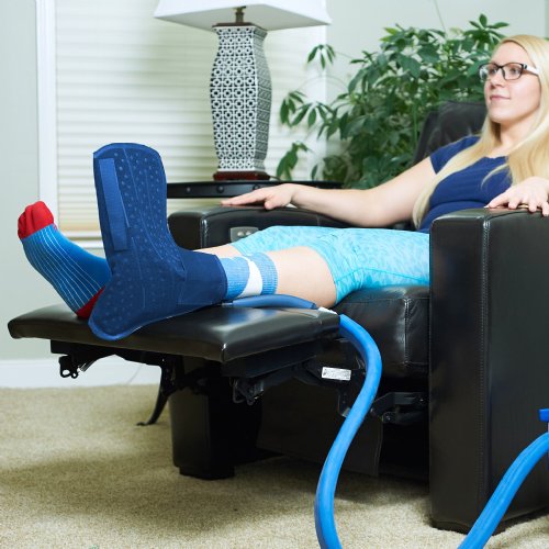 Active Ice 3.0 Foot and Ankle Cold Therapy system with blue 9 Quart Cooler by itself against a white background