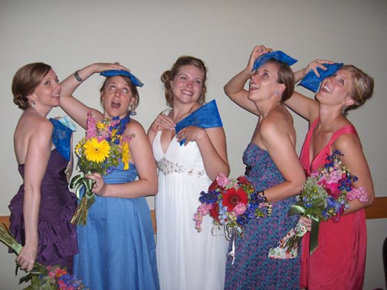 Five women at a wedding with Soft Ice private label hot/cold therapy packs