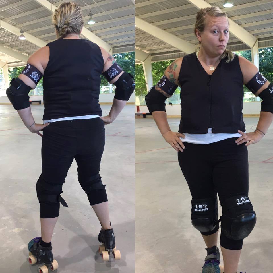 Roller derby woman wearing a women's fashion cooling vest