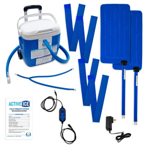 Active Ice cold water cyrotherapy machine is shown with its contents 