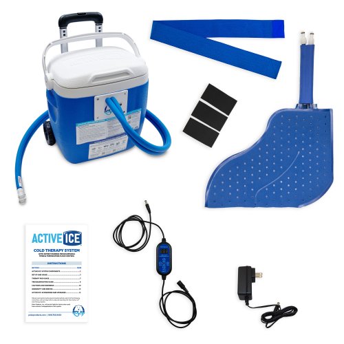 Active Ice cold water cyrotherapy machine is show with its contents 