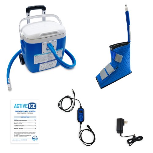 Active Ice cold water cyrotherapy machine is show with its contents 