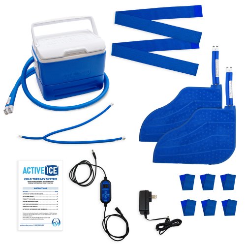 Active Ice cold water cyrotherapy machine is shown with its contents 