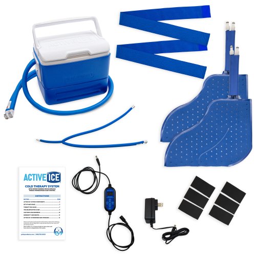 Active Ice cold water cyrotherapy machine is shown with its contents 
