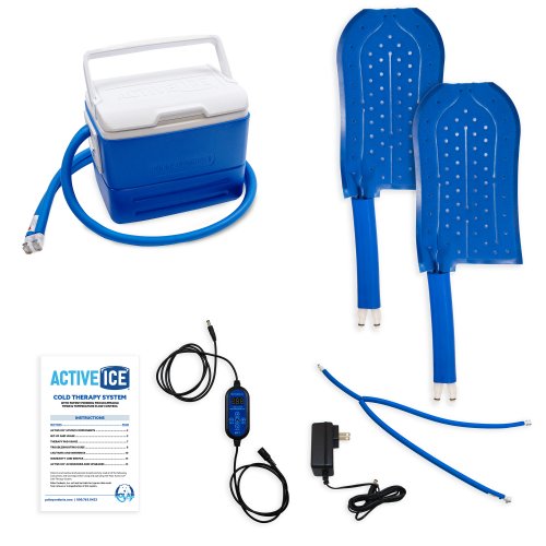 Active Ice cold water cyrotherapy machine is shown with its contents 