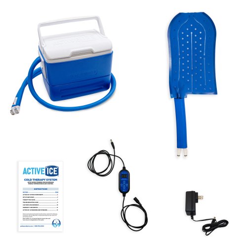 Active Ice cold water cyrotherapy machine is show with its contents 