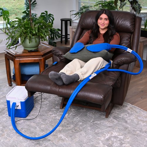 Active Ice cold water cyrotherapy machine is shown with its contents 