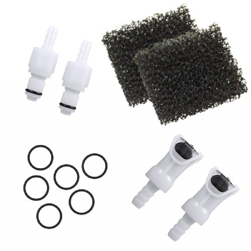 two female and two male couplings are shown next to a small filter and six orings