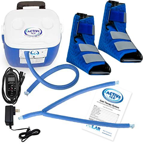 Active Ice cold water cyrotherapy machine is show with its contents 