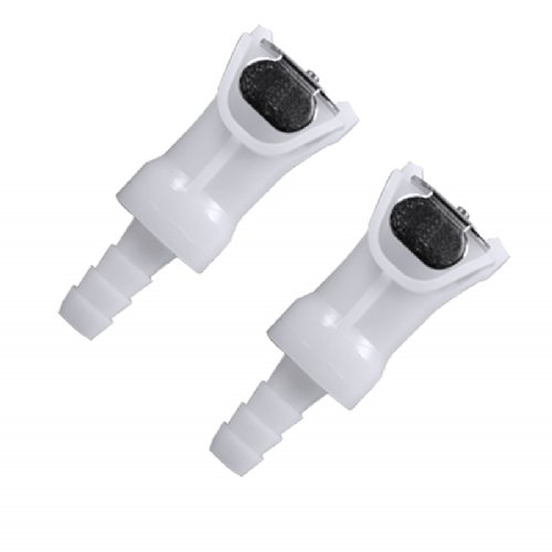 A pair of female white quick dry couplings enlarged for detail