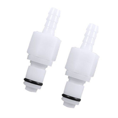 A pair of male white quick dry couplings enlarged for detail
