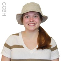 Woman wearing a khaki bucket hat with a cool comfort evaporative cooling insert