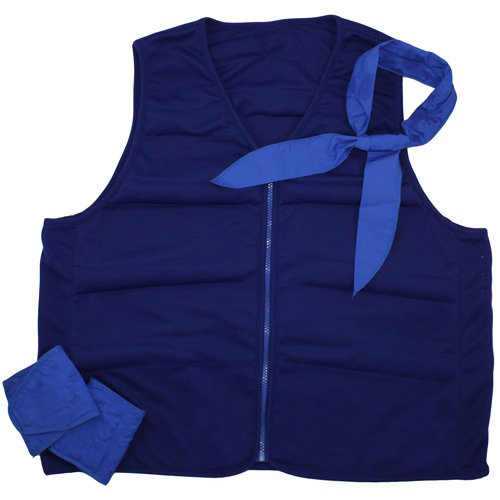 Blue cool comfort evaporative cooling vest, neck wrap and wrist wraps