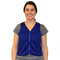Woman wearing a blue Cool Comfort evaporative cooling vest