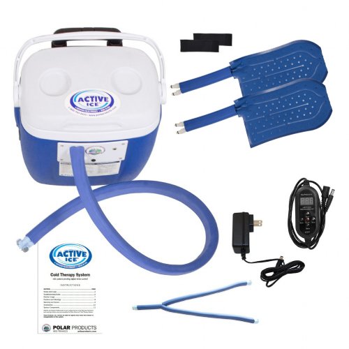 Active Ice cold water cyrotherapy machine is shown with its contents 