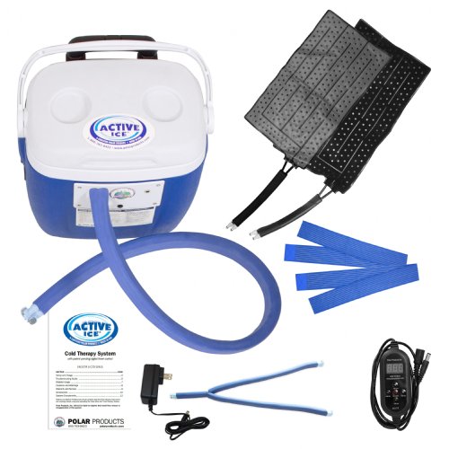 Active Ice cold water cyrotherapy machine is shown with its contents 