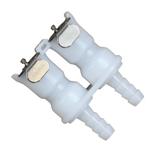 A dual female white quick dry coupling enlarged for detail