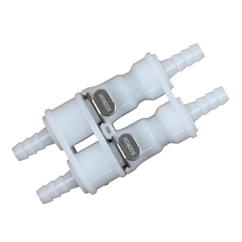 A set of male and female Quick Disconnect dual couplings are shown