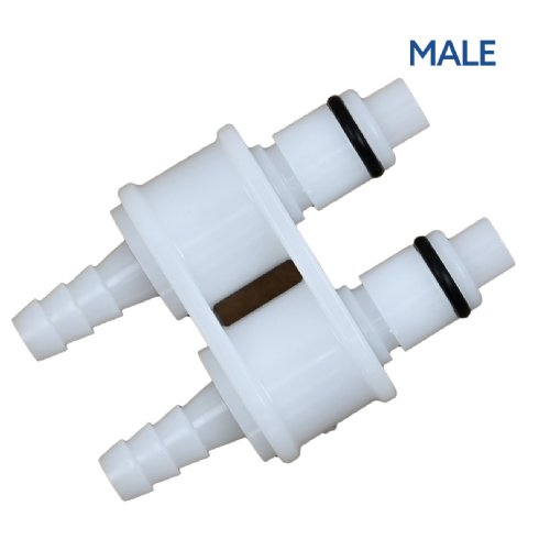 A set of male and female Quick Disconnect dual couplings are shown