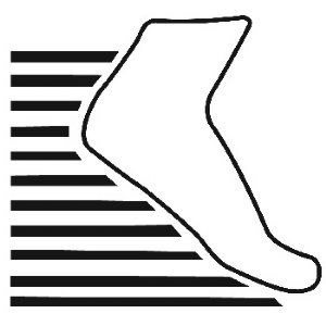 Outline of a foot with lines behind it logo