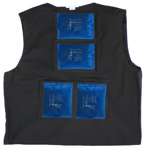 The cooling pack placement is shown on the back of the vest two up the spine and two next to each other on the midback
