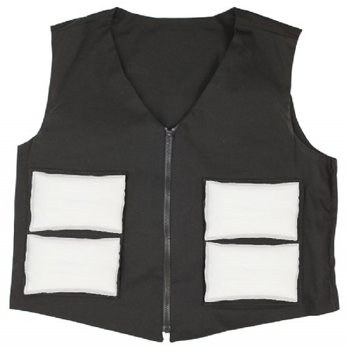 The cooling pack placement is shown on the front of the vest two packs are placed vertically on each side of the vest