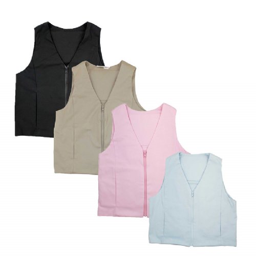 various colors of the womens fashion vest are shown black khaki pink light blue