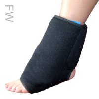 Foot and ankle wrap with soft ice cold packs on a person's foot