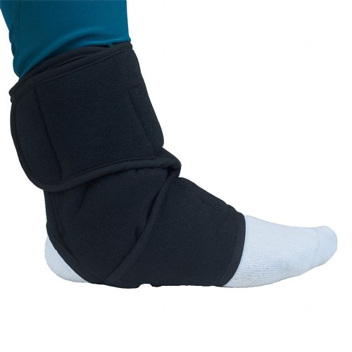 Reusable ice pack therapy wrap on foot heel and ankle