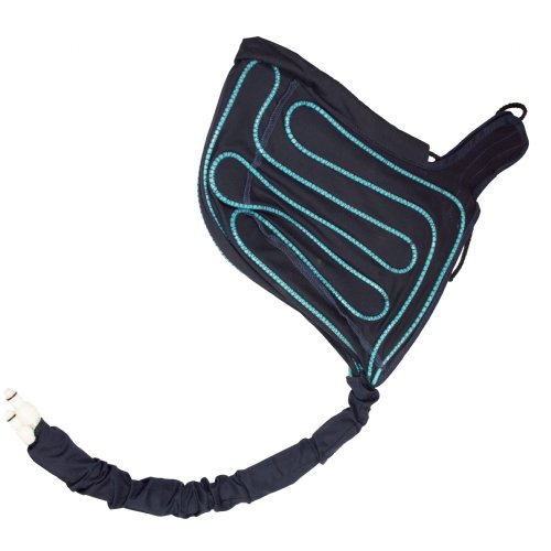 The Interior Tubing of an Active Ice3.0 Cold Water Therapy Cap is shown two draw strings come out of the bladder