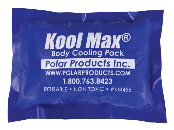 A four and a half inch by 6 inch KoolMax cooling pack. 