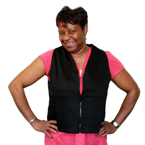 Woman wearing a black women's fashion cooling vest