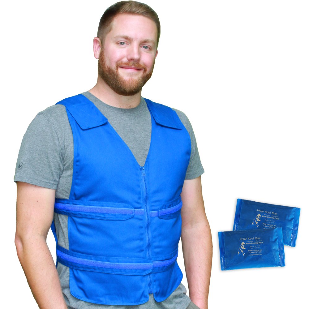 Adjustable Zipper Cooling Vest with (5-12) 4.5 x 6 Kool Max® Packs