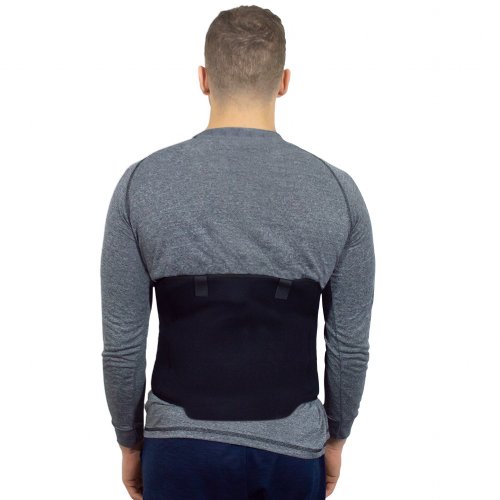 instant gel sports flexible hot and cold ice lumbar wrap worn on atheletic man 