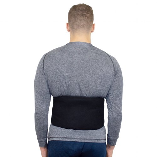 instant gel sports flexible hot and cold ice lumbar wrap worn on atheletic man 