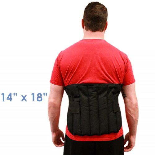 Man wearing the largest universal moist heat therapy wrap on their back