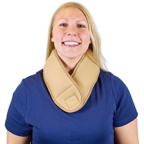 gel medical ice pack for neck therapy pain relief worn by young woman 