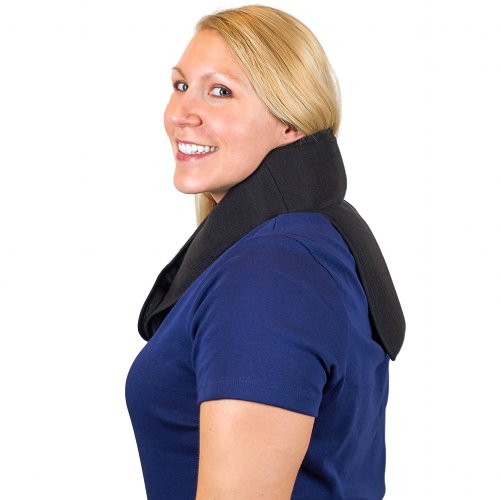 gel medical ice pack for neck therapy pain relief worn by young woman 