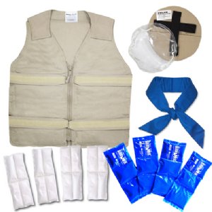 Industrial and Military Cooling Kit with Vest, Neck Wrap, Crown Cooler