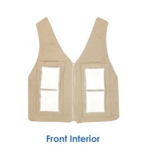 Front interior of phase change cool kids toddler cooling vest with two 3 x 6 inch cool58 cooling packs