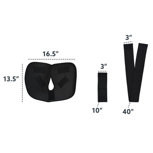 A Universal Cold water circulating therapy bladder is shown inside a Shoulder Compresion Wrap the wrap has two bands coming out of it