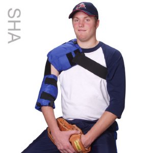 Man wearing a Soft Ice shoulder and elbow compression wrap