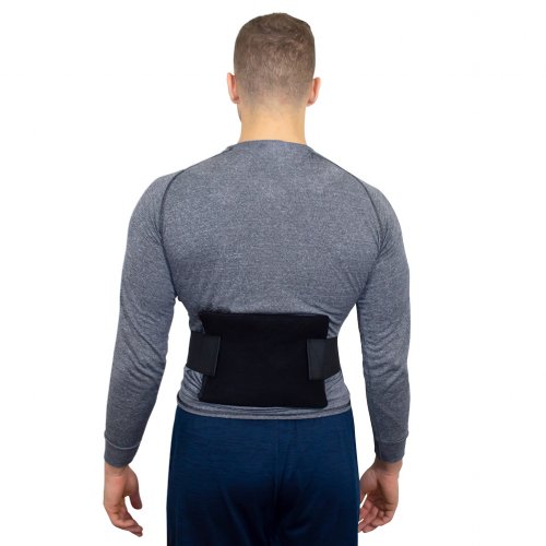 instant gel sports flexible hot and cold ice lumbar wrap worn on atheletic man 